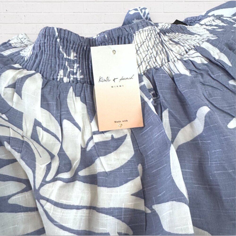 Kiwi & Punch Blue White Tropical Two-Piece Set Wide Leg Crop Coastal Resort Chic - Picture 5 of 9